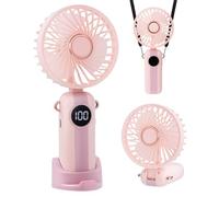 Jsdoin Handheld Fan, Portable Mini Fan with LED Display, 5-Speed Settings and Rechargeable Neck Hanging Fans for Summer Outdoor Travel Home Office(Pink)