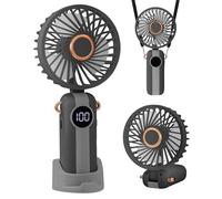 Jsdoin Handheld Fan, Portable Mini Fan with LED Display, 5-Speed Settings and Rechargeable Neck Hanging Fans for Summer Outdoor Travel Home Office (Black)