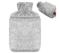 Jsdoin Hot Water Bottle with Luxury Cosy Faux Fur Cover UK, 2L Leakproof Hot Water Bag for Neck, Shoulder Pain and Hand Feet Warmer (Grey)