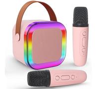 Jsdoin Karaoke Machine 2 Microphones, Portable Karaoke Machine with LED Light, Birthday Presents Microphone for Kids Families Birthday Party Gifts (Pink)
