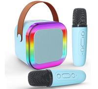 Jsdoin Karaoke Machine 2 Microphones, Portable Karaoke Machine with LED Light, Birthday Presents Microphone for Kids Families Birthday Party Gifts (Blue)