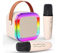 Jsdoin Karaoke Machine 2 Microphones, Girls Birthday Gift, Portable Karaoke Machine with LED Light, Kids Presents Microphone for Kids Toys Birthday Party Boys Birthday Easter Gifts (Beige)