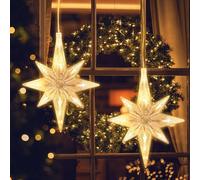 Jsdoin LED Christmas Window Light 2pc North Stars, Twinkle Christmas Curtain Light Timer, Hanging Lights for Party Shop Window Xmas Decoration(Warm Light)