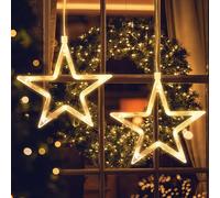 Jsdoin LED Christmas Window Light 2pc Stars, Twinkle Christmas Curtain Light Timer, Hanging Lights for Party Shop Window Xmas Decoration(Warm Light)