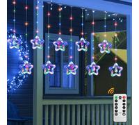 Jsdoin LED Stars Curtain Lights 3.5M*3.5M Christmas Window Curtain String Lights Fairy 3D Twinkle Lights with USB+Battery-Powered and 8 Flashing Modes for Indoor Xmas Party Decoration (Multi-Colored)
