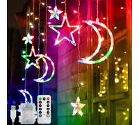 Jsdoin LED String Lights - 3.5m Star Moon LED Curtain Lights with 8 Flashing Modes Decoration for Christmas, Wedding, Party, Home, Terrace, Ramadan,Lawn,USB/Battery Powered (Multicolour)