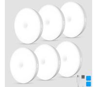 Jsdoin Motion Sensor Lights Indoor, Pack of 6 Wireless LED Rechargeable Magnetic Wall Sconces, USB Rechargeable, Staircase, Hallway, Kitchen, Under Cabinet Suction Cup Lights Warm and White