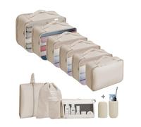 Jsdoin Packing Cubes for Suitcase,11 PCS Travel Luggage Packing Cubes for Backpack, Waterproof Essentials Suitcase Organiser Bags, Travel Accessories (Beige)