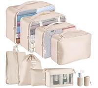 Jsdoin Packing Cubes for Suitcase,9 PCS Travel Luggage Packing Cubes for Backpack, Waterproof Essentials Suitcase Organiser Bags, Travel Accessories (Beige)