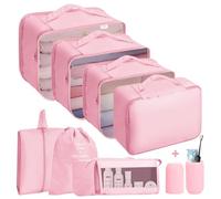 Jsdoin Packing Cubes for Suitcase,9 PCS Travel Luggage Packing Cubes for Backpack, Waterproof Essentials Suitcase Organiser Bags, Travel Accessories (Pink)