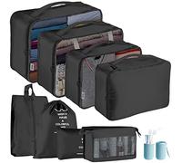 Jsdoin Packing Cubes for Suitcase,9 PCS Travel Luggage Packing Cubes for Backpack, Waterproof Essentials Suitcase Organiser Bags, Travel Accessories (Black)