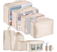 Jsdoin Packing Cubes for Suitcase,9PCS Travel Luggage Packing Organizers for Backpack, Waterproof Travel Essentials Bag, Travel Accessories(Beige)
