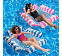 Jsdoin Pool Inflatables, 2 Pack Inflatable Pool Toys, Inflatable Pool Chair for Adults, Swimming Pool Water Hammock, Tanning Pool with 3 Floating Pipes Monstera leaf(Red+Blue) (4 Floating Pipes)