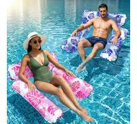 Jsdoin Pool Inflatables, 2 Pack Inflatable Pool Toys, Inflatable Pool Chair for Adults, Swimming Pool Water Hammock, Tanning Pool with 3 Floating Pipes Monstera leaf(Red+Blue) (3 Floating Pipes)