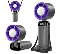 Jsdoin Portable Handheld Fan, Turbo Hand Held USB Rechargeable Fans with 5 Gear High Speeds, Battery Operated Mini Fan Foldable Desk Desktop LED Display for Home Office Outdoor Travels (Grey)