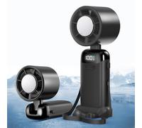 Jsdoin Portable Handheld Fan, Turbo Hand Held USB Rechargeable Fans with 5 Gear High Speeds, Battery Operated Mini Fan Foldable Desk Desktop LED Display for Home Office Outdoor (Black)