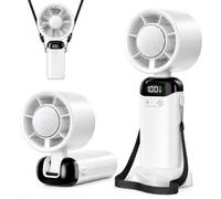 Jsdoin Portable Handheld Fan, Turbo Hand Held USB Rechargeable Fans with 5 Gear High Speeds, Battery Operated Mini Fan Foldable Desk Desktop LED Display for Home Office Outdoor Travels (White)