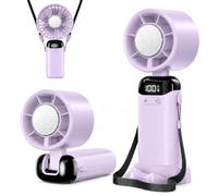 Jsdoin Portable Handheld Fan, Turbo Hand Held USB Rechargeable Fans with 5 Gear High Speeds, Battery Operated Mini Fan Foldable Desk Desktop LED Display for Home Office Outdoor Travels (Purple)