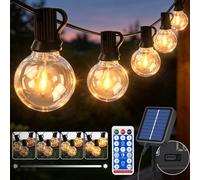 Jsdoin Solar Festoon Lights Outdoor 15M with Remote, USB & Solar Powered Dimmable String Lights, IP65 Waterproof 20+2 LED G40 Bulbs Timer, Garden Patio Pergola Gazebo Party Decor