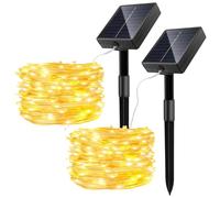 Jsdoin Solar Lights Outdoor Garden, 2Pack Total 300 LED/100FT Solar Garden Lights Waterproof, 8 Modes Outside String Lights Solar Powered for Patio, Gate, Yard, Trees,Wedding, Party (Warm White)