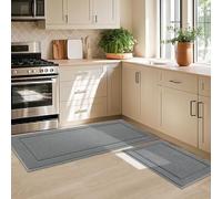 JSEI Non-Slip Kitchen Mats, Self Adhesive No Sliding Kitchen Rugs Set of 2, Soft Washable Absorbent Floor Rugs for Area Rug, Kitchen, Entrance, Bathroom, Bedroom, 51x81cm+51x122cm, Light Grey