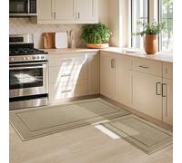 JSEI Non-Slip Kitchen Mats, Self Adhesive No Sliding Kitchen Rugs Set of 2, Soft Washable Absorbent Floor Rugs for Area Rug, Kitchen, Entrance, Bathroom, Bedroom, 51x81cm+51x122cm, Beige