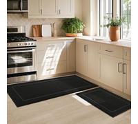 JSEI Non-Slip Kitchen Mats, Self Adhesive No Sliding Kitchen Rugs Set of 2, Soft Washable Absorbent Floor Rugs for Area Rug, Kitchen, Entrance, Bathroom, Bedroom, 51x81cm+51x122cm, Black
