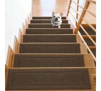 JSEI Non-Slip Stair Treads for Wooden Steps Indoor, 15 Pack 20.32x76.2 cm Edging Stair Rugs with TPE Backing, Carpet Stair Treads for Kids Elders & Pets, 100% Polyester Soft Stair Runners, Brown