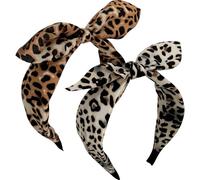 Jseng 2Packs Knotted Headbands for Women, Bow Headbands, Leopard Bandana, Cute Rabbit Ear Hairbands Beige, Brown