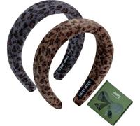 Jseng 2Packs Knotted Headbands for Women - Leopard Velvet Padded Headbands for Girls- Wide Headbands Thick Hair Bands for Stylish Comfortable Hair Accessory