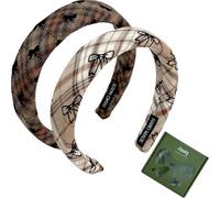 Jseng 2Packs Knotted Headbands for Women - Vintage Plaid Padded Headbands for Girls- Wide Headbands Thick Hair Bands for Stylish Comfortable Hair Accessory