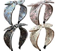 Jseng 4Packs Knotted Headbands for Women, Bow Headbands, Floral Bandana, Cute Rabbit Ear Hairbands Beige, Pink, Light Blue, Charcoal Grey