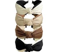 Jseng 4PC Handmade Knotted Headband Cloth Cross Top Knot Headbands Elastic Hair Hoop Wide Hairband for Women