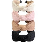 Jseng 4PC Handmade Knotted Headband Cloth Cross Top Knot Headbands Elastic Hair Hoop Wide Hairband for Women