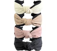 Jseng 4PC Handmade Knotted Headbands Cloth Cross Top Knot Headbands Elastic Hair Hoop Wide Hairband for Women