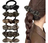 Jseng 6PCS Bow Scrunchies Knotted Hair Ties, Vintage Plaid Fabric Bowtie Hair Accessories for Women, No Damage Elastic Bands Ponytail Holder