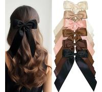 Jseng Luxury Satin Hair Bows Hair Clips - 6PCS Elegant Long Tail Bow Barrettes for Women, Non-Slip All-Day Hold, Perfect for Styling & Occasions