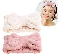 Jseng Microfiber Bowtie Women Beauty Headbands, Extrame Soft & Ultra Absorbent, Comfort to Wash Makeup Shower Facial Skincare Spa Thick Hair Band for Girls (Beige+Pink)