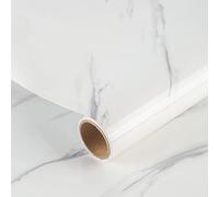 JSEVEM 40CM×10M Big Roll Thick White and Grey Marble Wallpaper Peel Stick Waterproof White Gray Marble Contact Paper Vinyl Wrap Glossy Granite Furniture Tile Sticker for Bathroom Walls Kitchen Worktop