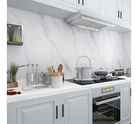 JSEVEM 40CM×5M Thick White and Grey Marble Wallpaper Peel Stick Removable White Gray Marble Contact Paper Vinyl Wrap Glossy Granite Furniture Tile DIY Sticker for Kitchen Cabinets Vanity Worktop Table