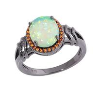 JSFJOFO Large Round Green Fire Opal Stone Rings Black Gold Baroque Ring Orange Garnet Ethnic Tribe Vintage Jewelry Gift Men Women