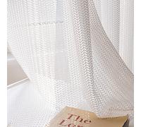 JSFLY Jacquard 2 Panels Sheer Curtains 96 Inches Long, Semi Sheer Grommet Solid Casual Soft Voile Drapes with Light Filter Window Treatments for Bedroom Living Room, White, 52" W x 96" L