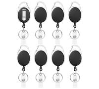 JSGBZK 8 Pcs Retractable Keychain, Lanyard Retractable, 2 In 1 Retractable Lanyard with Key Belt Key Ring, Retractable Lanyard Clip for ID Card Badge Holder (Black)