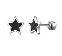 JSGEMSLEE Hypoallergenic 925 Sterling Silver Black Star Earrings With Screw Back Tiny Star Stud Earrings for Women Tragus Cartilage Earrings Jewelry Gifts