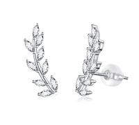 JSGEMSLEE Leaf Stud Earrings Ear Climber Earrings for Women Girls Cubic Zirconia Ear Crawler Earrings Hypoallergenic Cartilage Jewelry