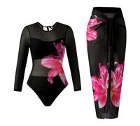 JSGHGDF 1 Piece Long Sleeve Rashguard Bathing Suit Athletic Swimwear with Beach Dress for Sunbathing Surfing Swimming Sun Security Swim Outfit