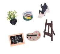JSGHGDF 6Pieces Miniature Accessories Including Fishtank Easel and Cats Model for Doll House Scene Doll House Photography Props