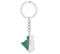 JSGHGDF Algeria Map Flag Keychain Stainless Steel Keychain Algeria Remembrances Jewelry Pendant Keyring Gifts for Women and Men