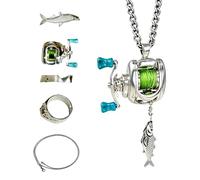 JSGHGDF Angler Accent Fishing Reel Jewelry Piece, Necklaceandring, B