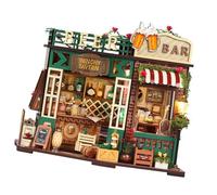 JSGHGDF Architectural Model Building Craft Miniature Houses Collectors Educational Fun Wooden House Puzzle Set Miniature Tavern Assembly Landscape Decor Architecture